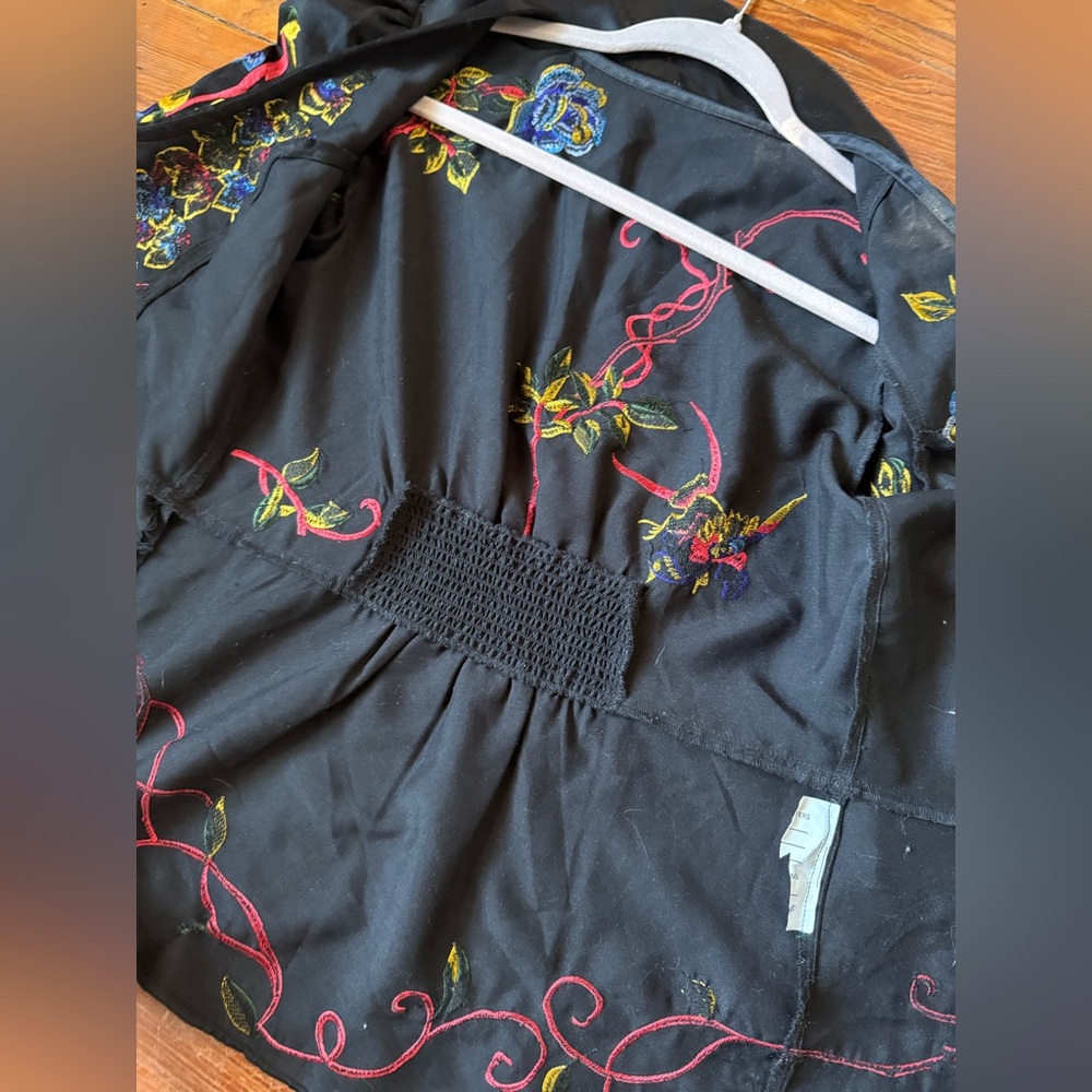 Anthropologie sample sale unique hand embroidered peplum black satin jacket - Picture 5 of 6